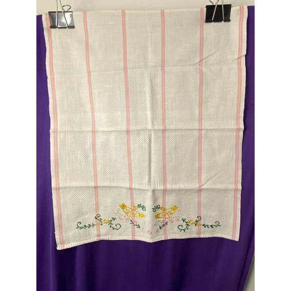 Vintage, Handmade Kitchen/Dish/Tea Towel with Hand Embroidered Flowers. - Picture 5 of 11